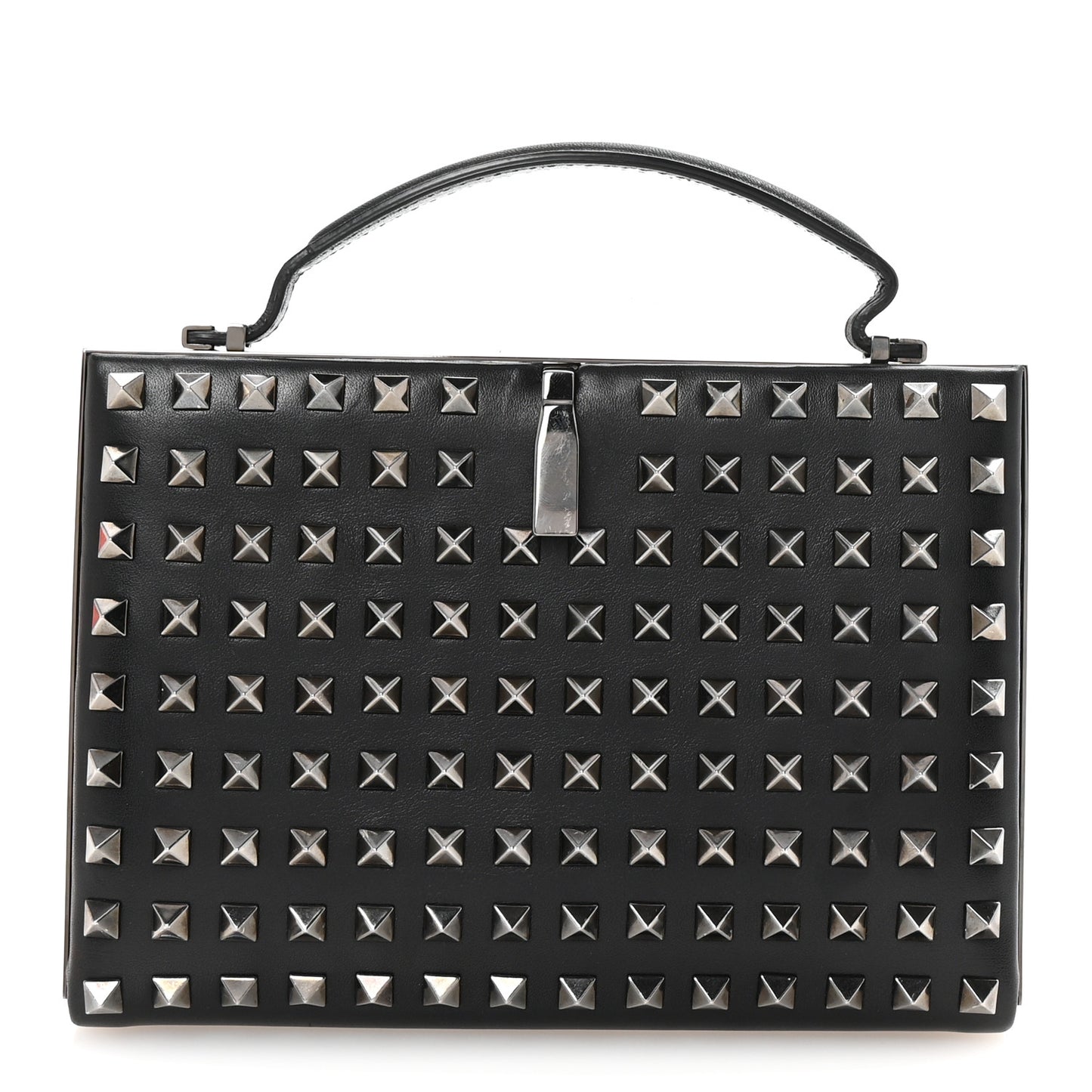 Vitello Monochrome Rockstud Allover Top Handle Clutch Black