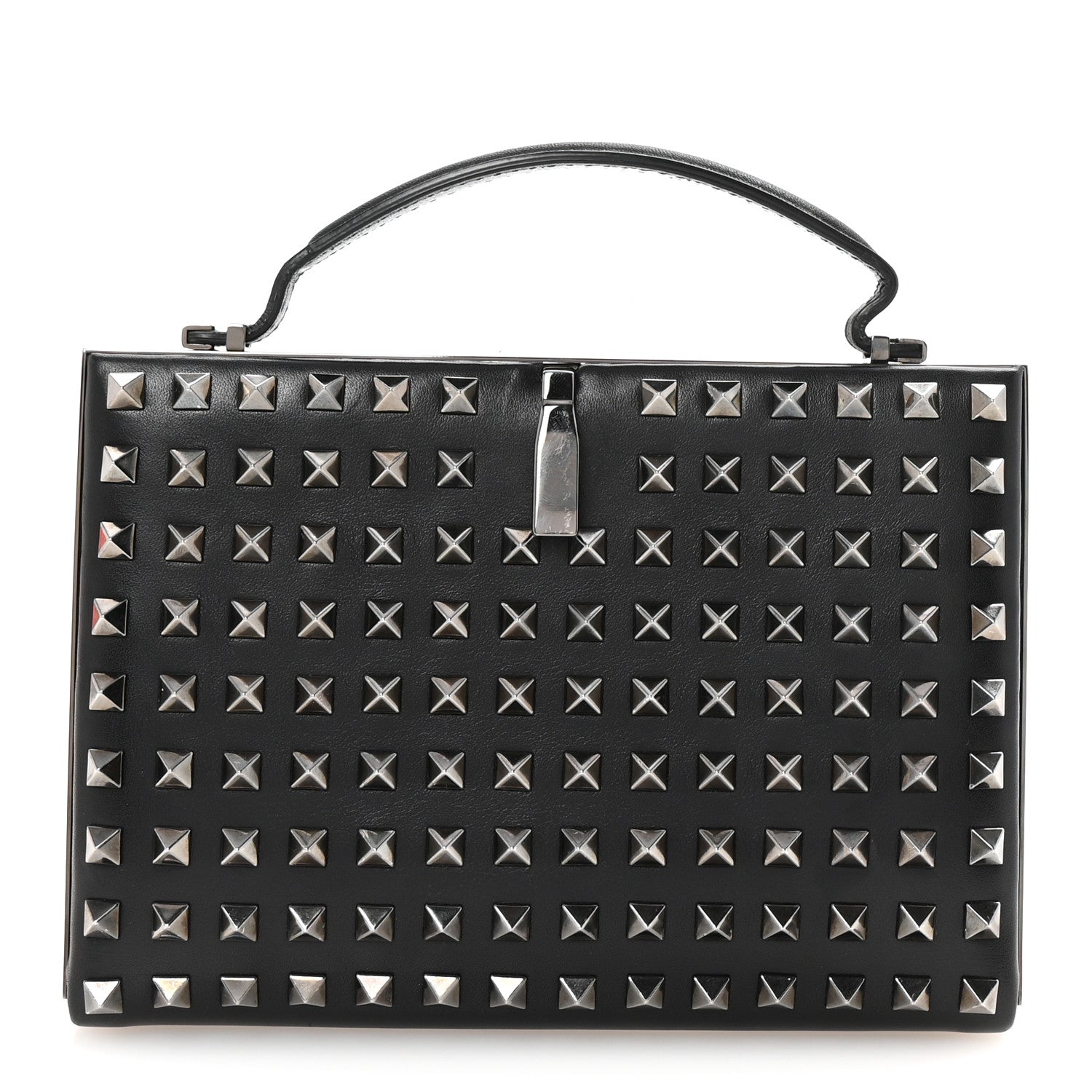 Valentino Garavani Vitello Monochrome Rockstud Allover Top Handle Clutch Black 1 of 6