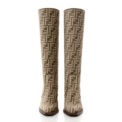 Fendi Chenille Jacquard FF 110mm Knee Boots 37 Tortora Nuvola 2 of 11