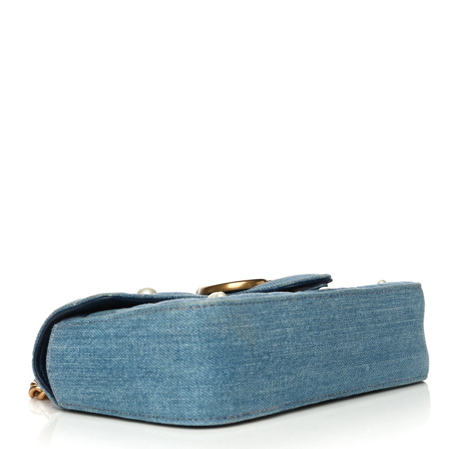 Gucci Denim Matelasse Pearl Studded Mini GG Marmont Shoulder Bag Blue 4 of 15