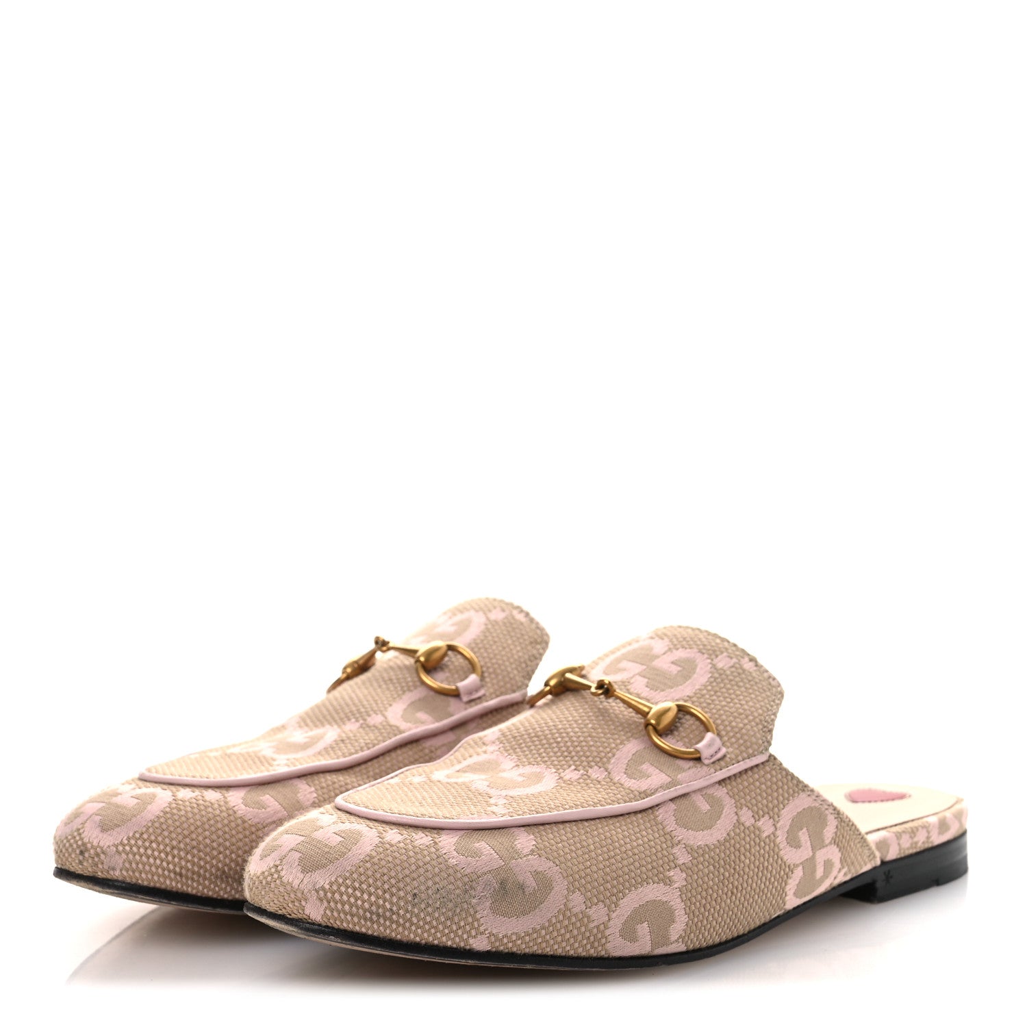 Gucci Monogram Macro GG Nappa Charlotte Womens Princetown Slippers 38 Beige Perfect Pink 4 of 13