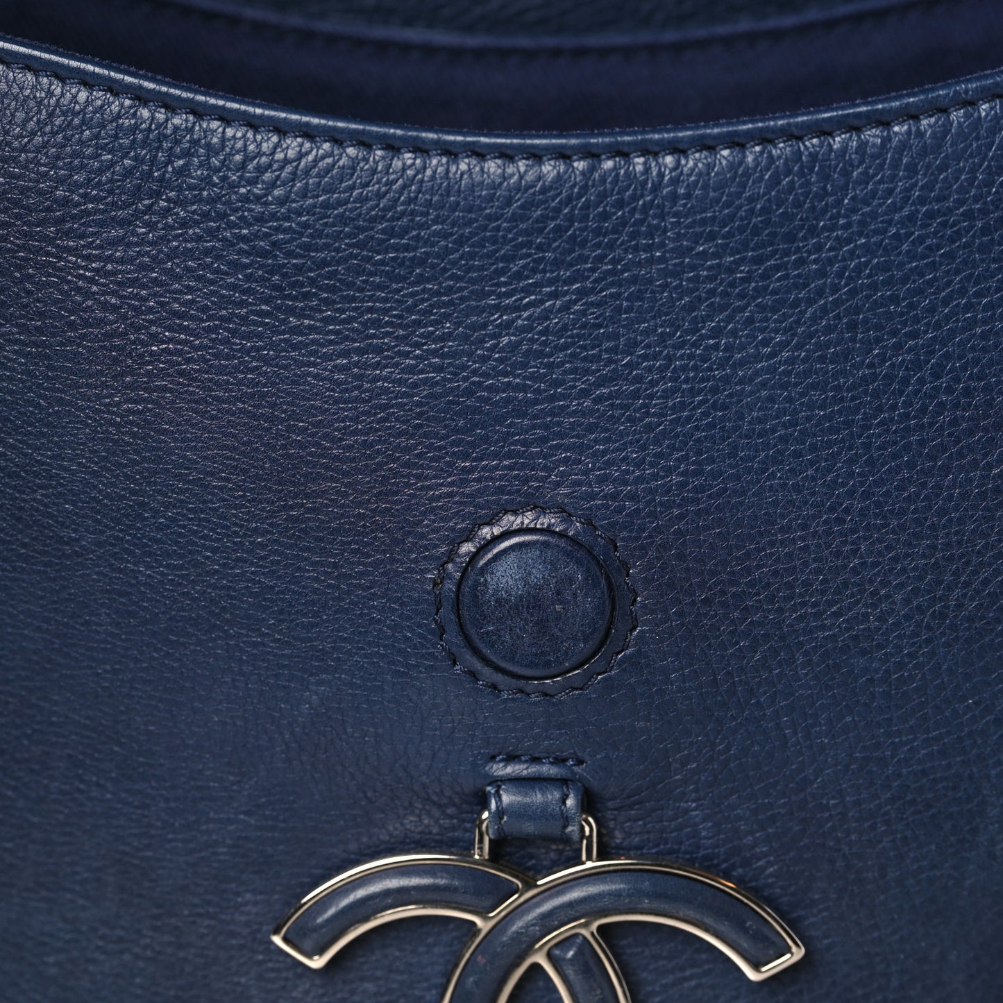 Calfskin Stitched Flap Bag Navy