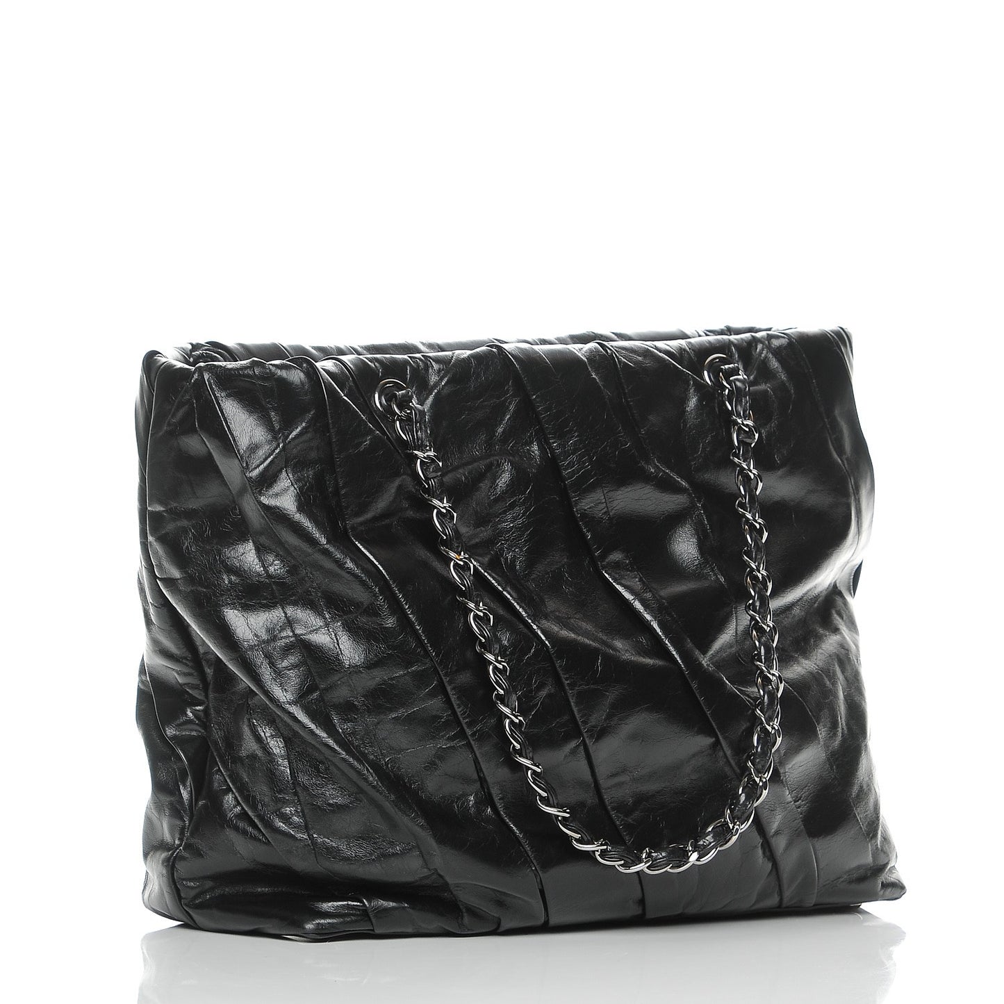 Glazed Calfskin Large Twisted Tote Black