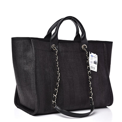 Chanel Mixed Fibers Striped Large Deauville Tote Black 3 of 10
