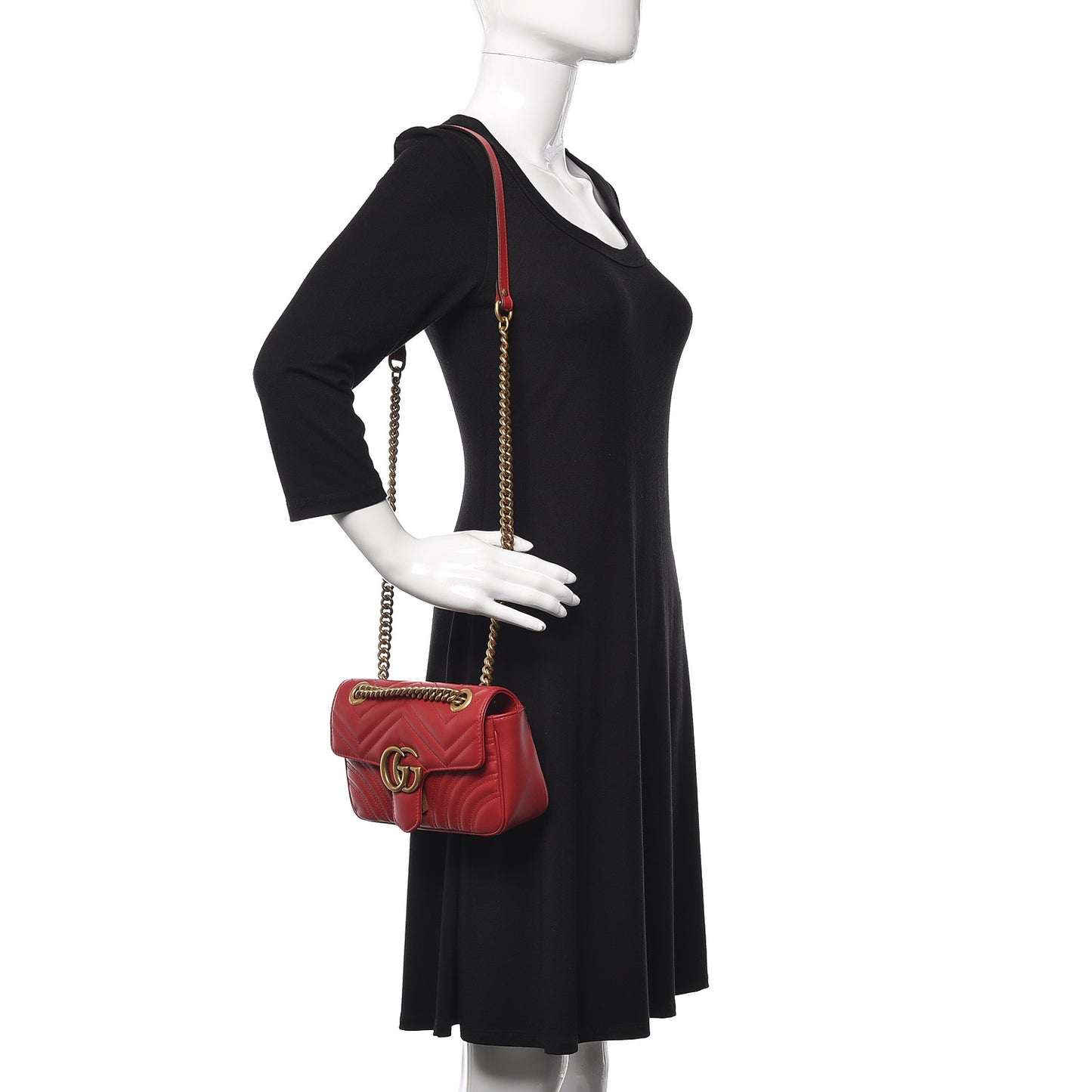 Calfskin Matelasse Mini GG Marmont Shoulder Bag Hibiscus Red