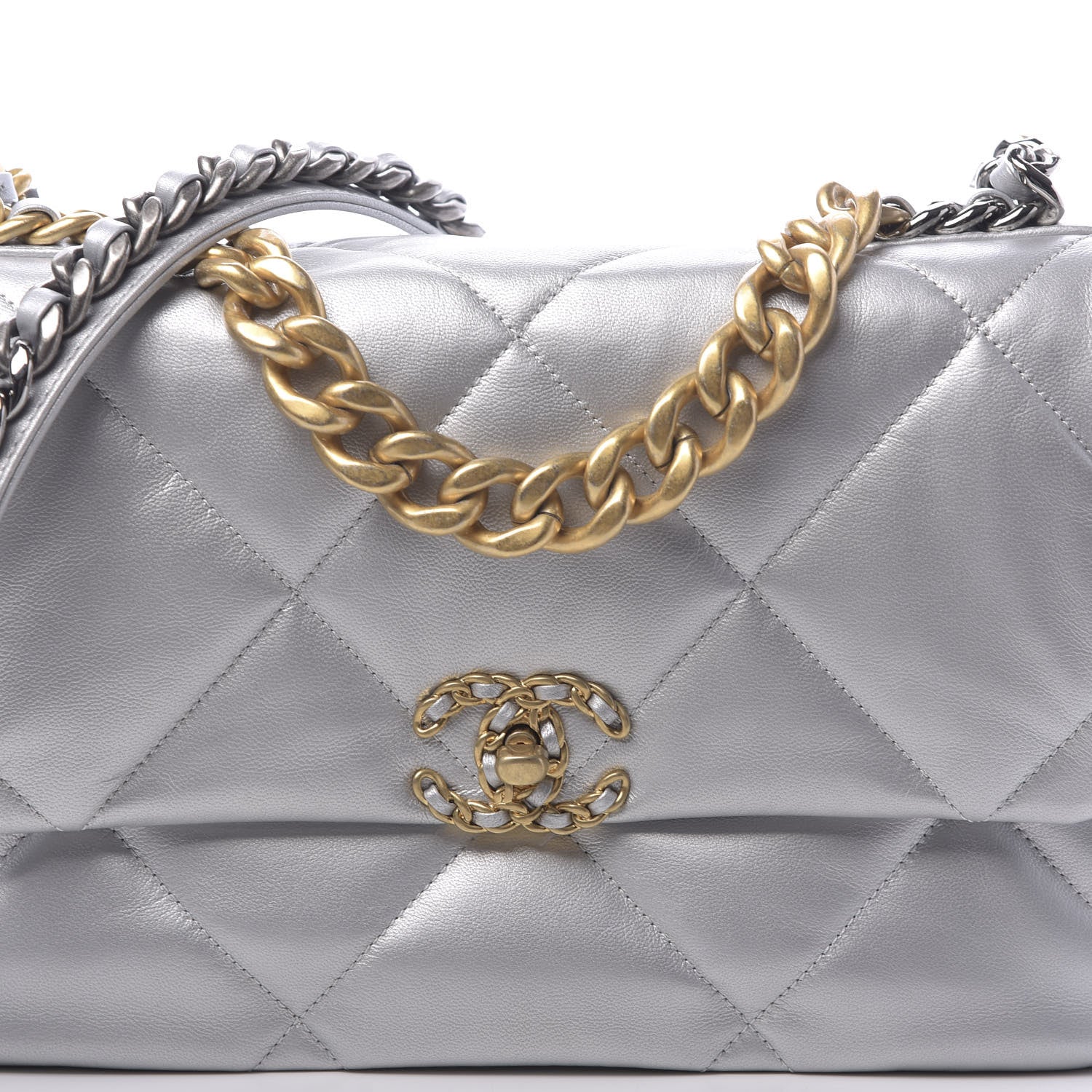 Chanel Metallic Goatskin Quilted Large 19 Flap Silver 8 of 11
