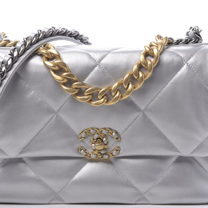 Chanel Metallic Goatskin Quilted Large 19 Flap Silver 8 of 11