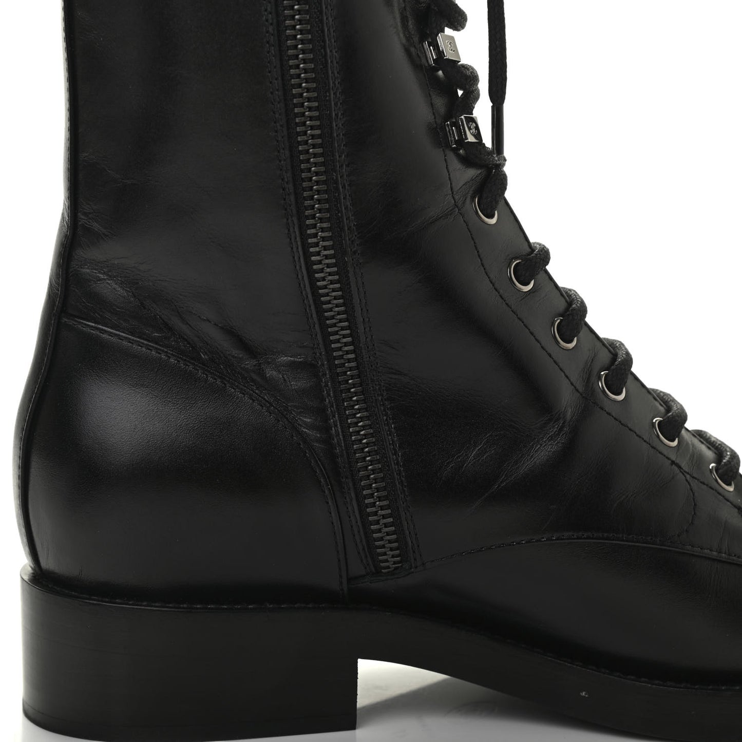 Calfskin Lace Up Combat Boots 41 Black