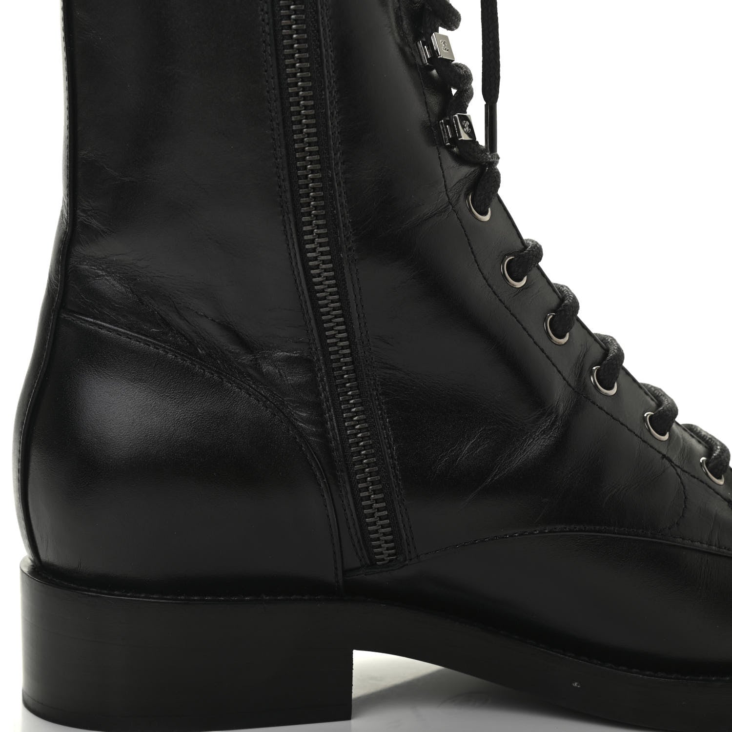 Chanel Calfskin Lace Up Combat Boots 41 Black 8 of 11