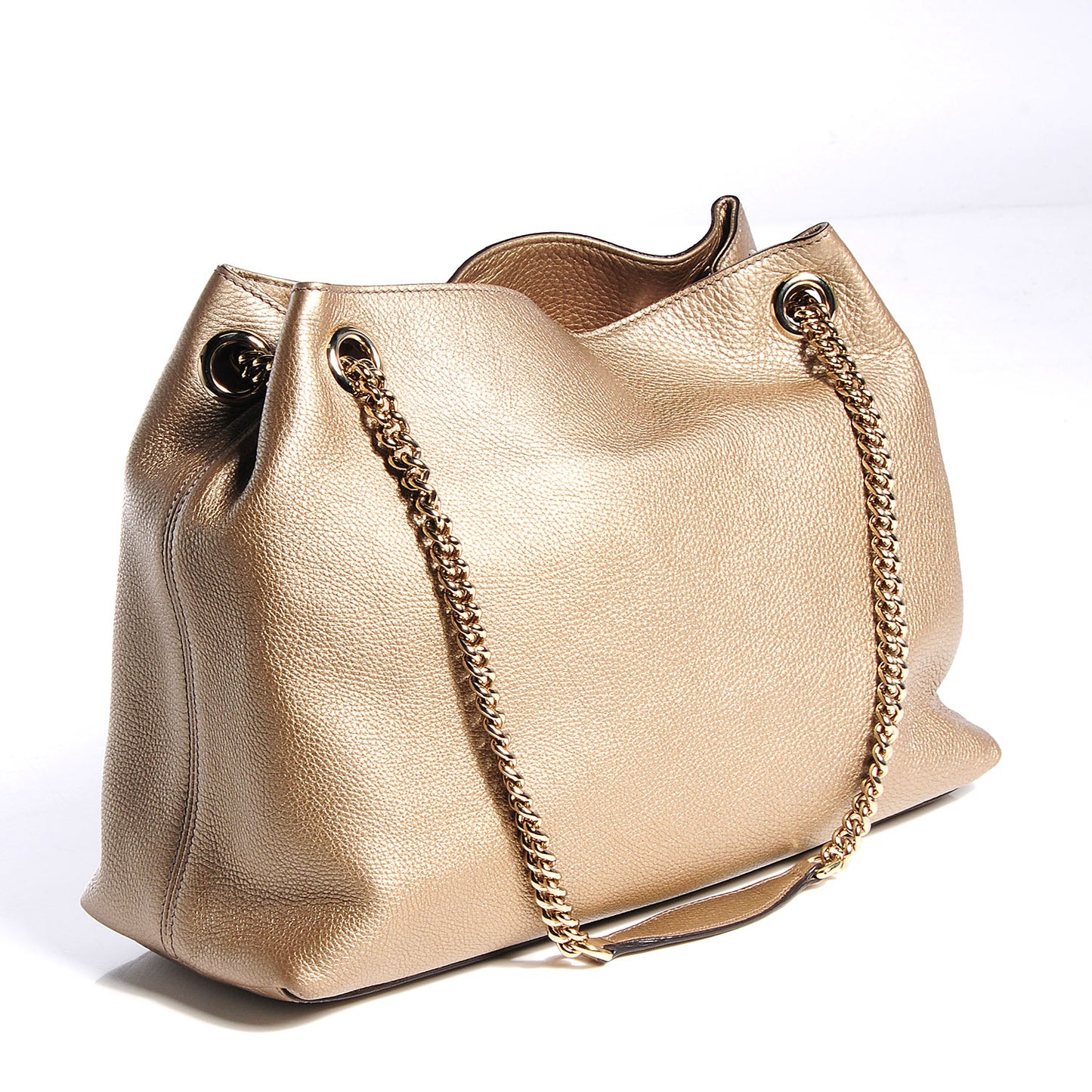 Metallic Pebbled Calfskin Medium Soho Chain Shoulder Bag Golden Beige