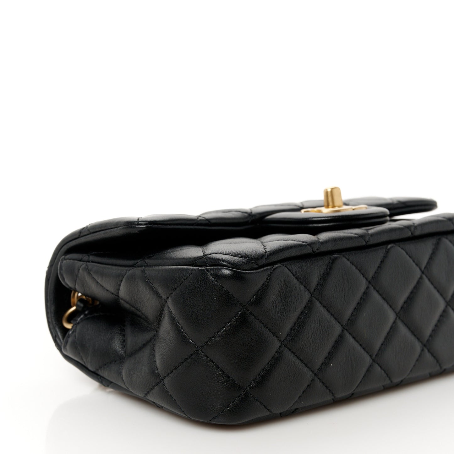 Lambskin Quilted Mini Rectangular Pearl Crush Flap Black