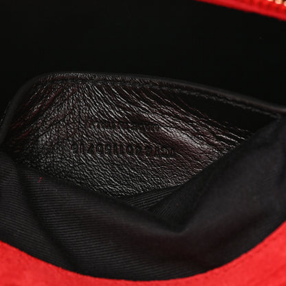 Saint Laurent Suede Mixed Matelasse Triquilt Large Monogram Envelope Satchel Red 7 of 18