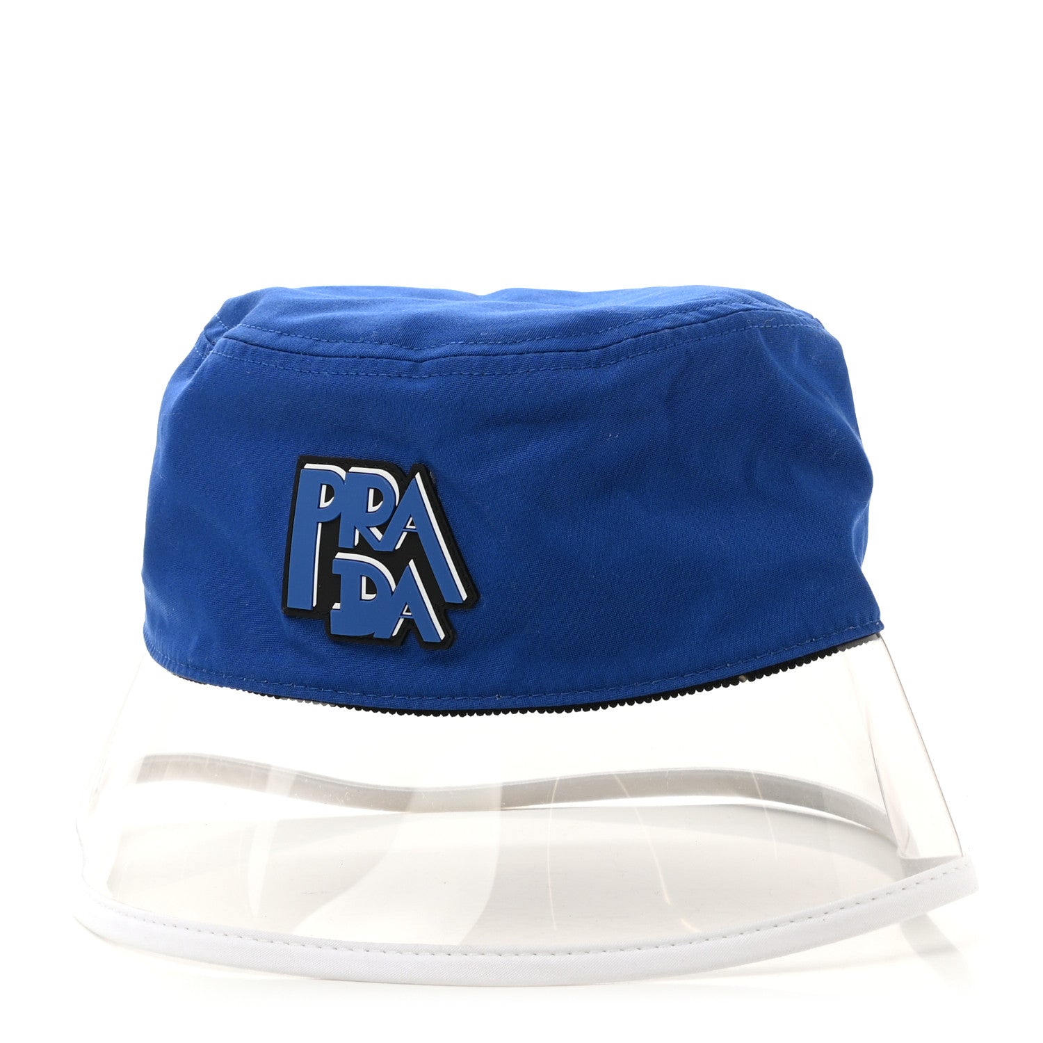 Prada Cotton PVC Logo Embroidered Womens Bucket Hat M Blue 1 of 8