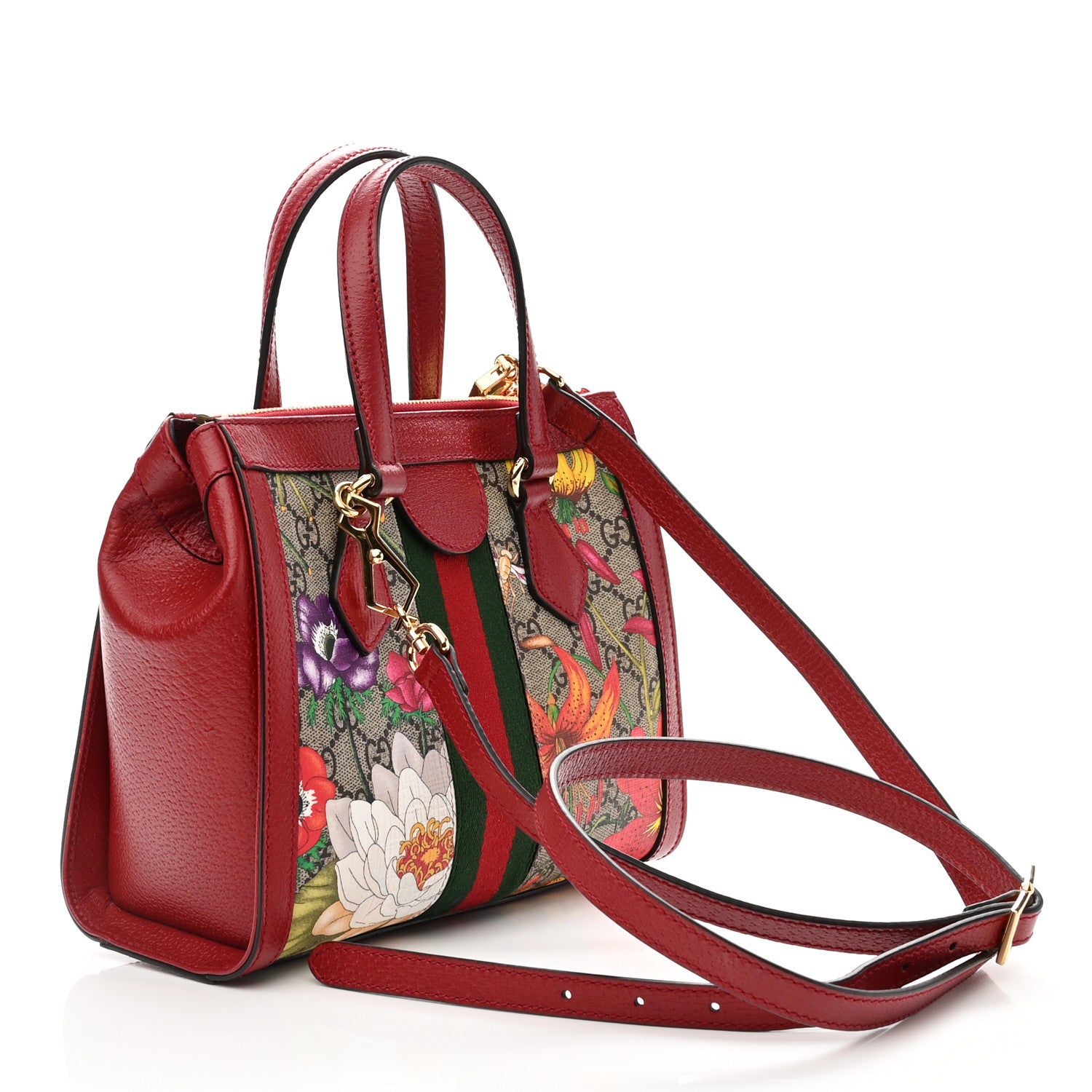 Gucci GG Supreme Monogram Flora Web Small Ophidia Tote Bag Red 3 of 11