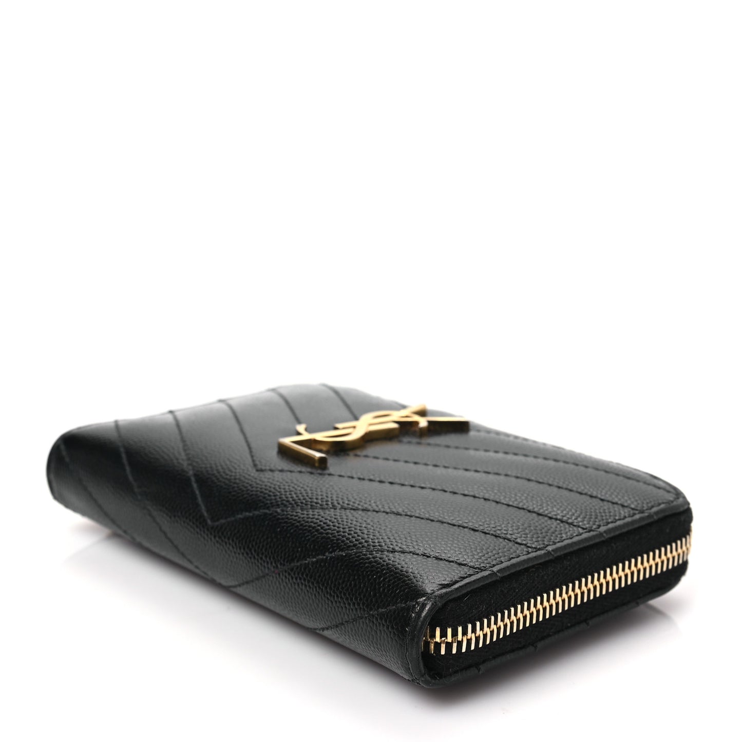 Grain De Poudre Matelasse Chevron Monogram Small Zip Around Wallet Black