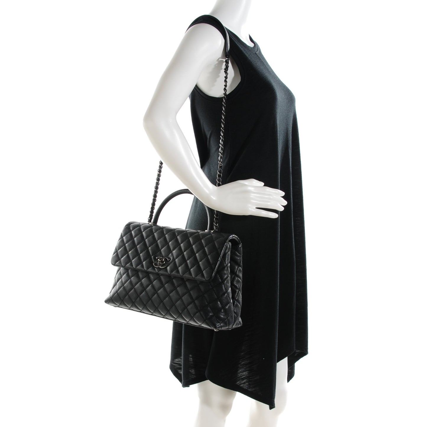Caviar Quilted Medium Coco Handle Flap Black