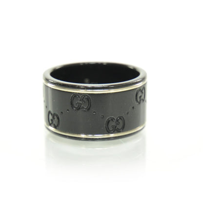 Gucci Black Synthetic Corundum 18K White Gold 12mm Icon Band Ring 21 9 1 of 7