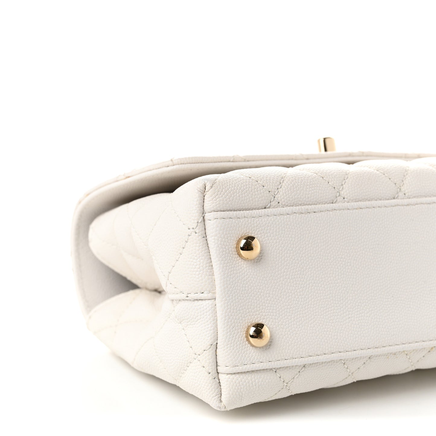 Caviar Quilted Mini Coco Handle Flap White