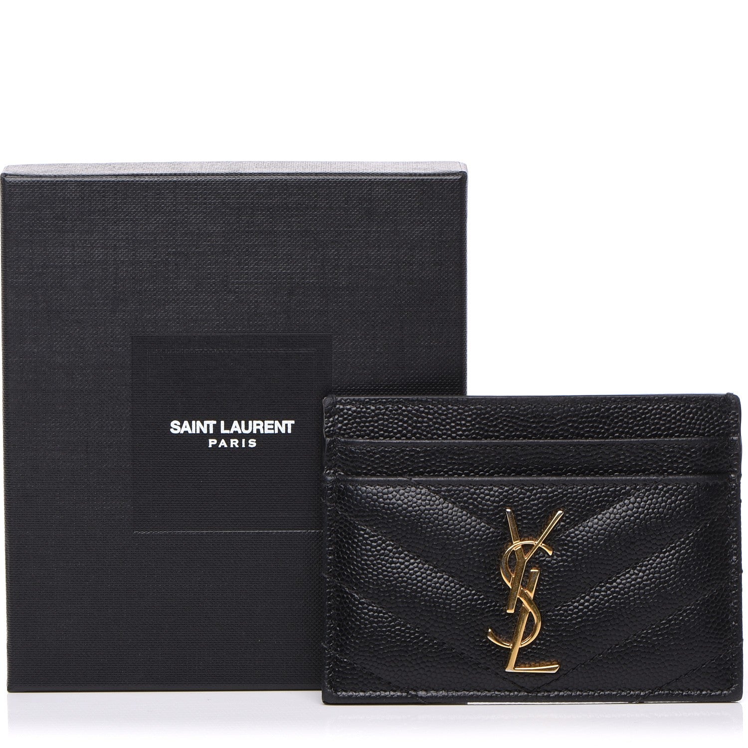 Saint Laurent Grain De Poudre Matelasse Chevron Monogram Credit Card Case Black 5 of 5