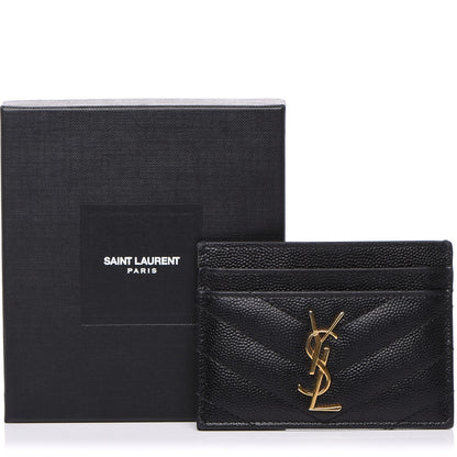 Saint Laurent Grain De Poudre Matelasse Chevron Monogram Credit Card Case Black 5 of 5