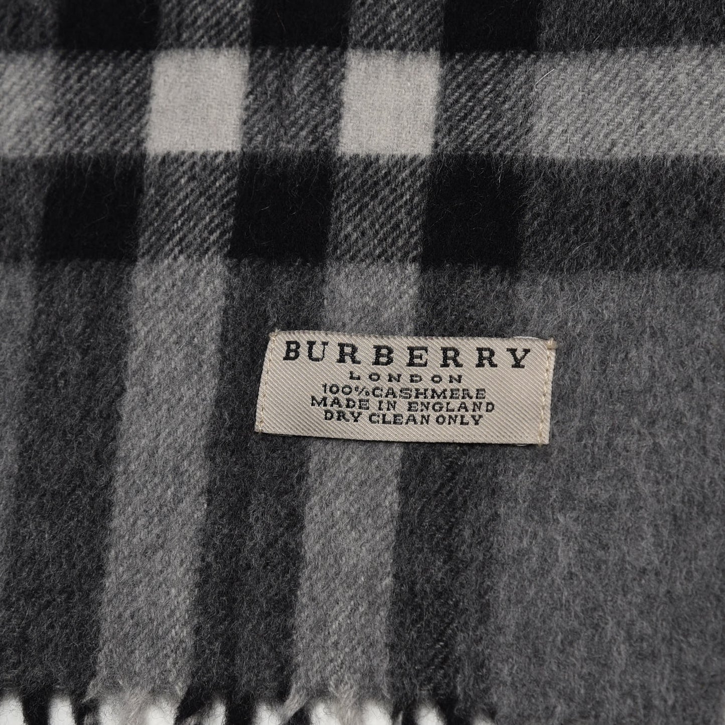 Cashmere Giant Check Fringe Scarf Grey