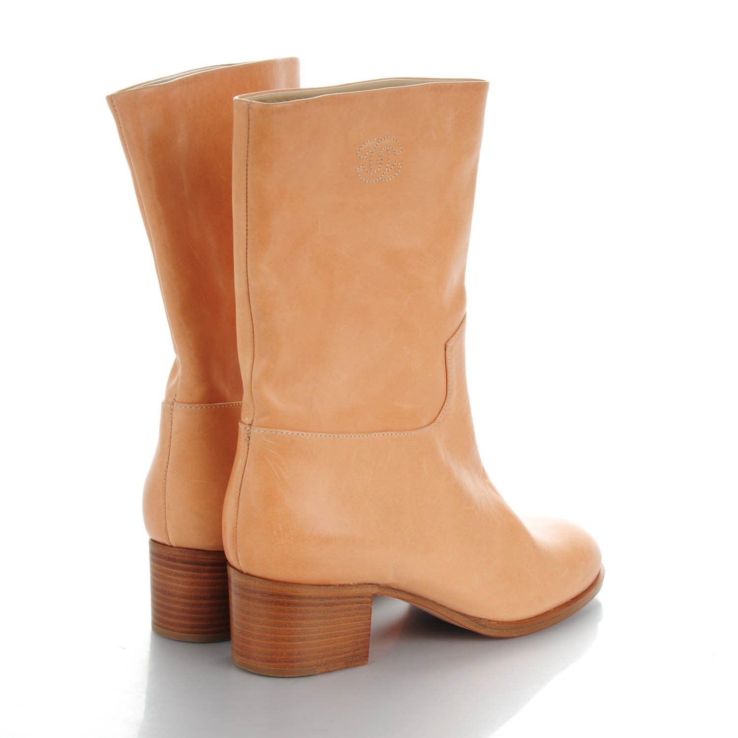Chanel Calfskin CC Mid Calf Boots 37.5 Beige 4 of 7