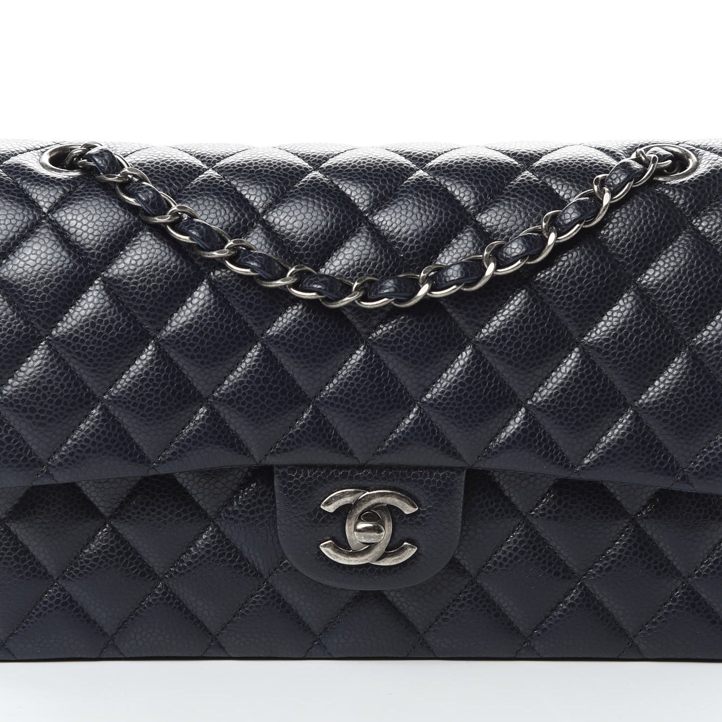 Caviar Quilted Medium Double Flap Navy