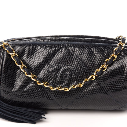 Chanel Lizard Quilted Small Tassel Shoulder Bag Navy 10 of 12