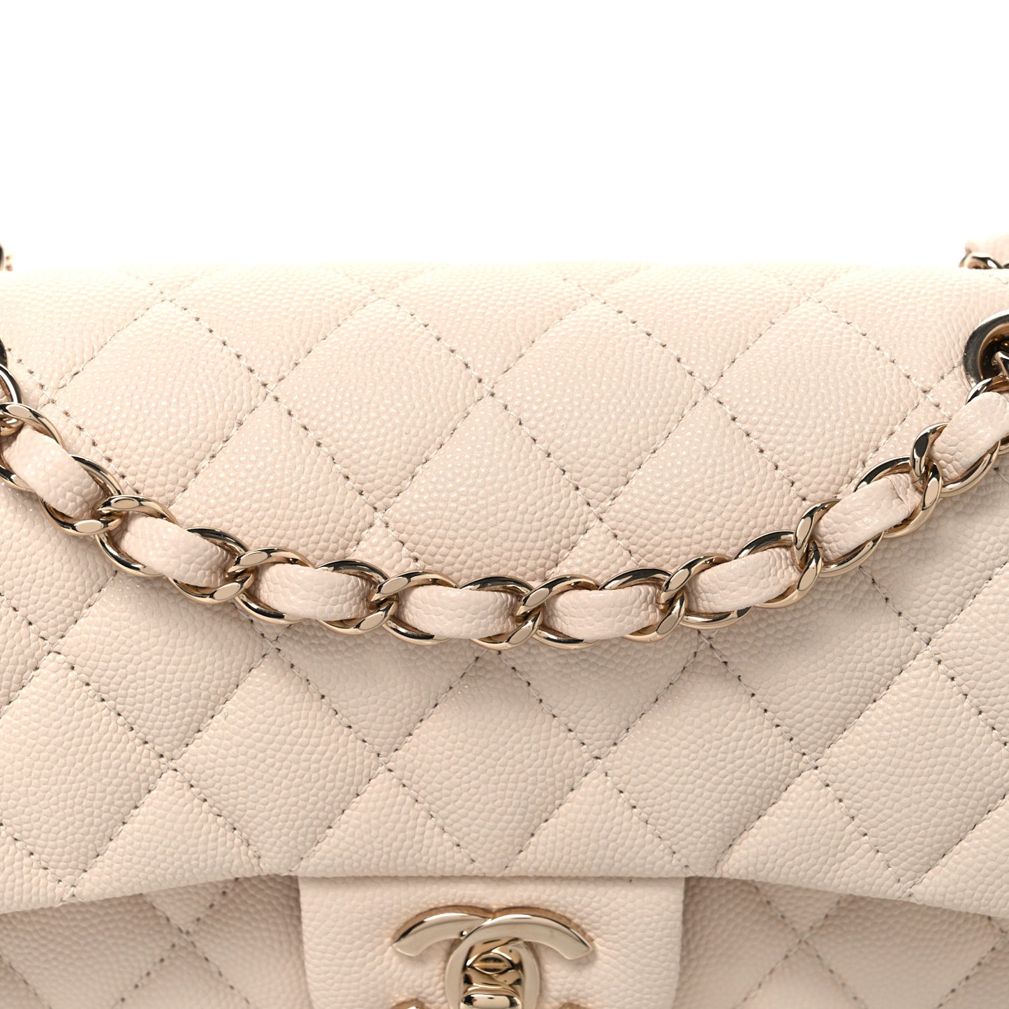 Caviar Quilted Small Double Flap Light Beige