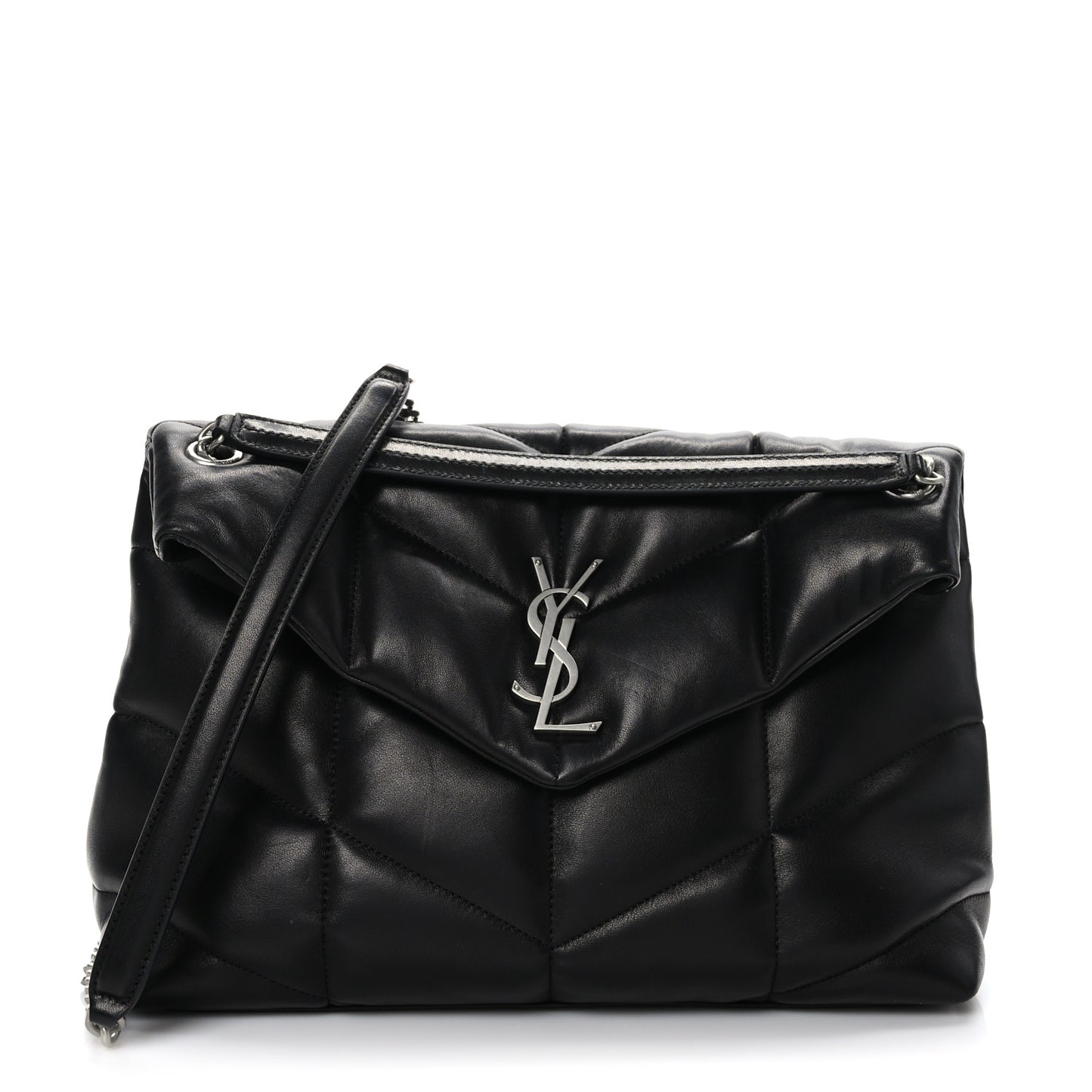 Lambskin Quilted Medium Loulou Puffer Monogram Chain Satchel Black