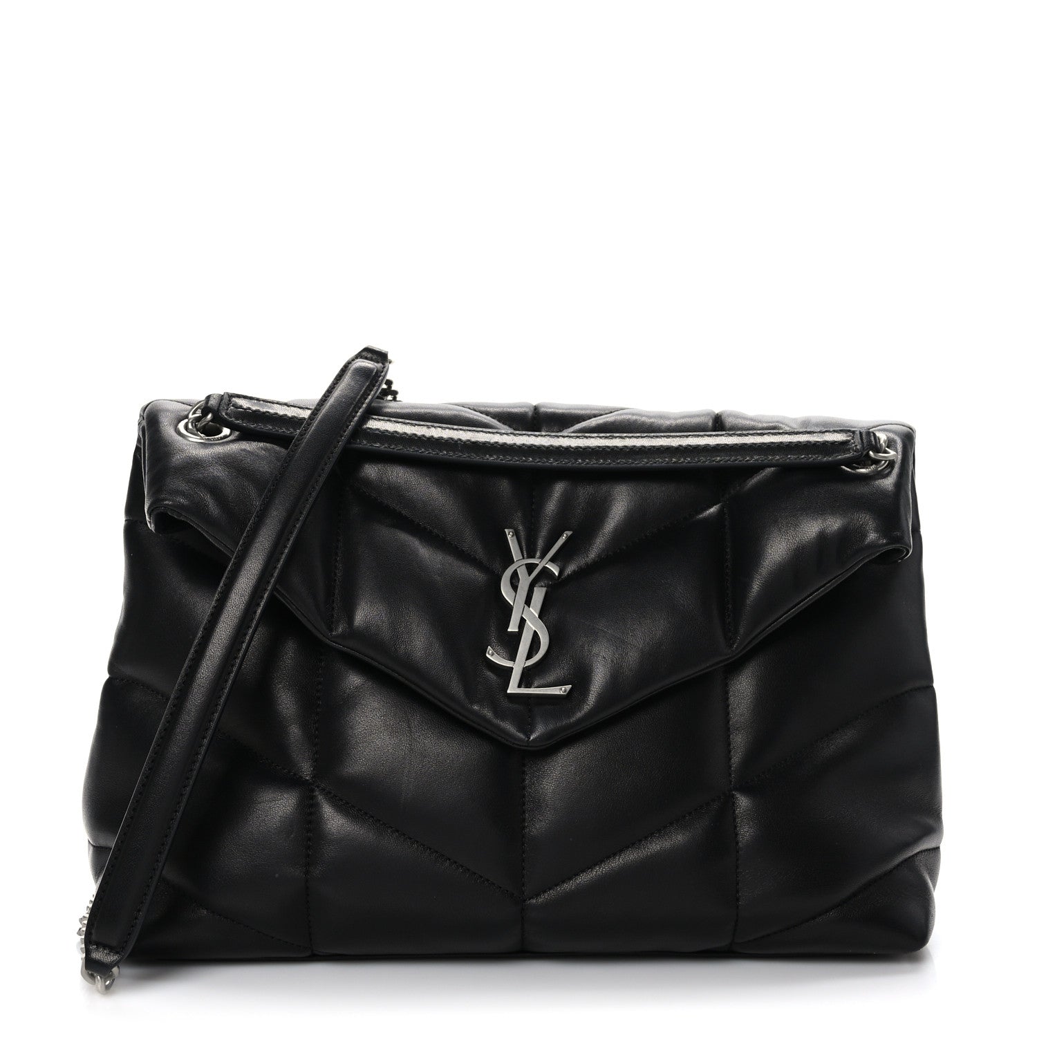Saint Laurent Lambskin Quilted Medium Loulou Puffer Monogram Chain Satchel Black 1 of 9