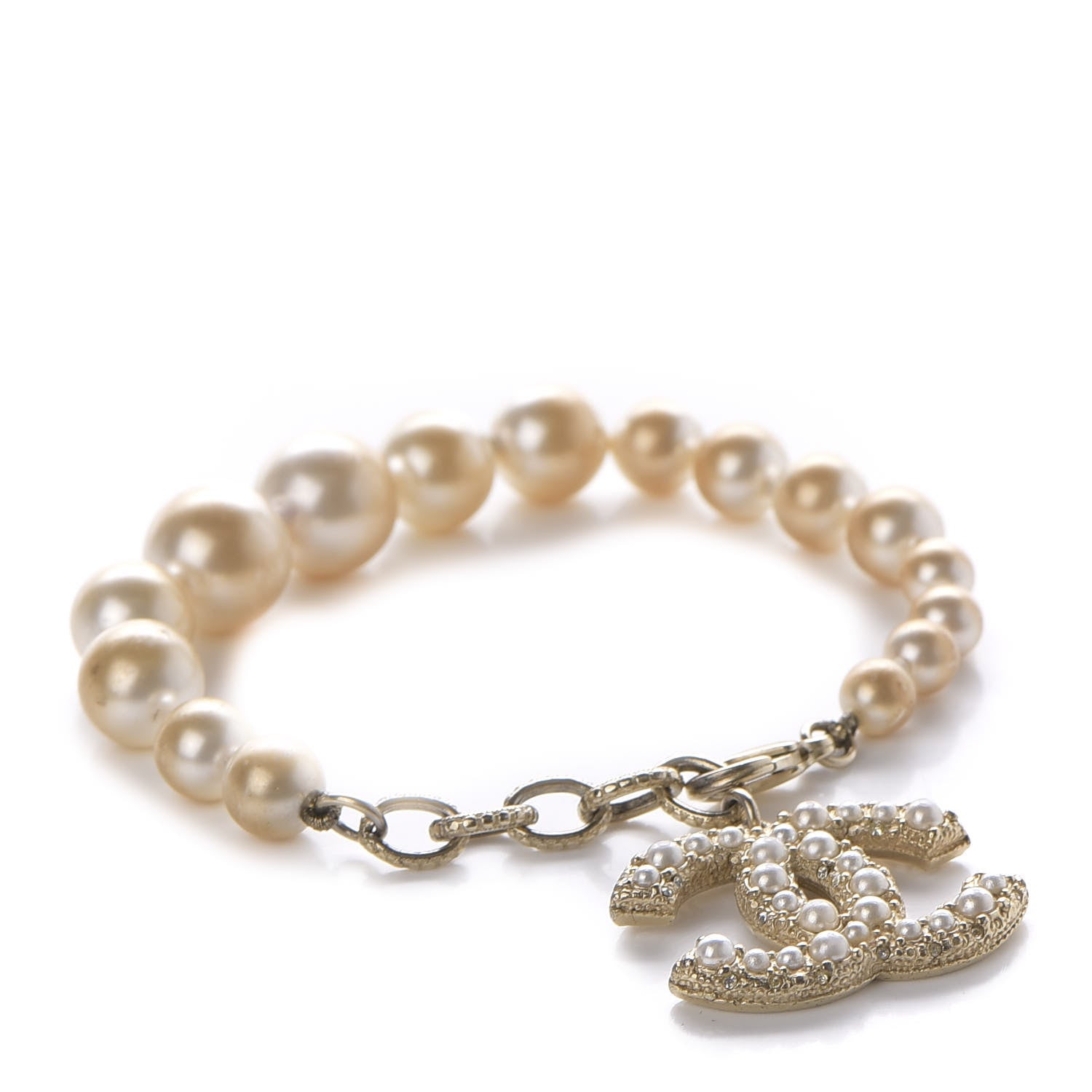 Chanel Crystal Pearl CC Bracelet Gold 1 of 7