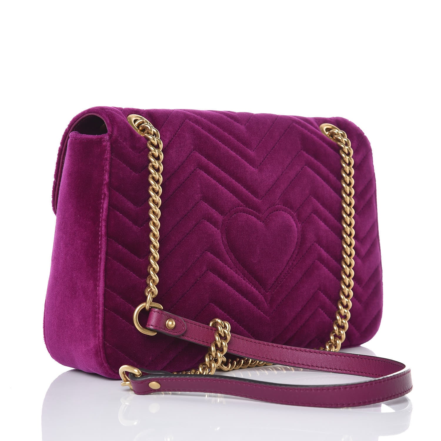 Gucci Velvet Matelasse Medium GG Marmont Shoulder Bag Fuchsia Violet Cyclamen 3 of 7