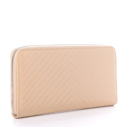 Chanel Patent Chevron Quilted Zip Around Wallet Beige 3 of 11