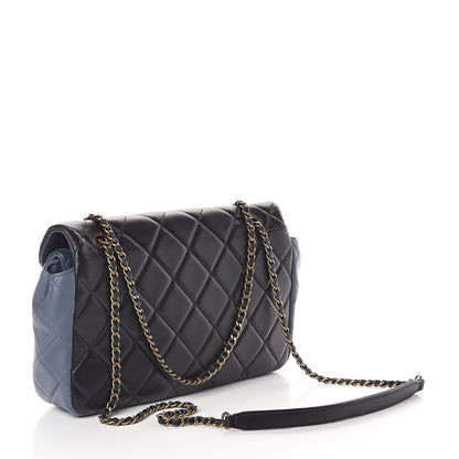 Chanel Lambskin Quilted Tri-Color Double Flap Blue Black Navy Blue 3 of 10