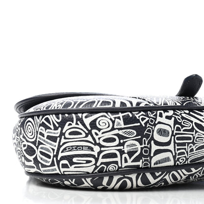 Christian Dior X SHAWN STUSSY Grained Calfskin Printed Mens Saddle Bag Navy Blue 8 of 9