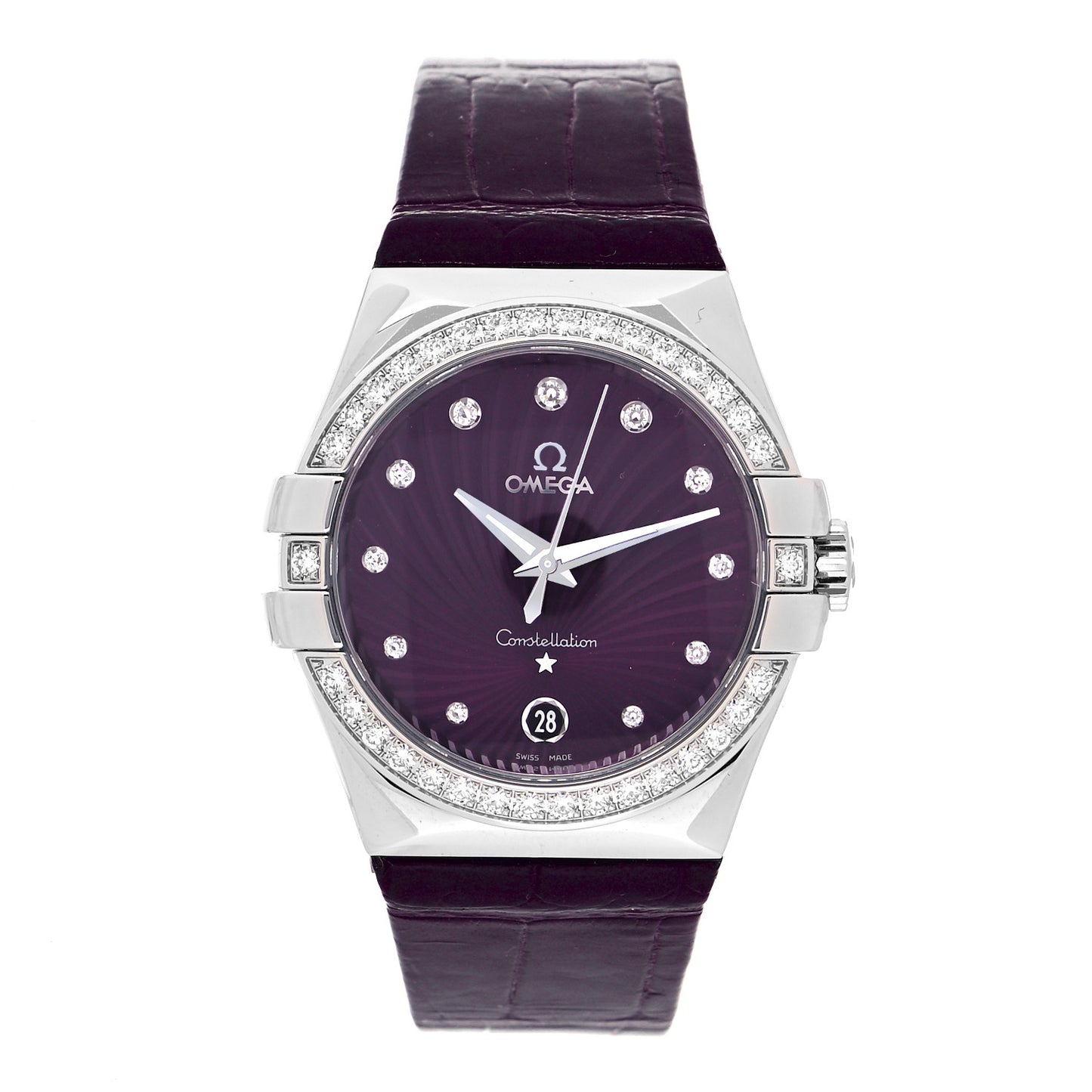 Stainless Steel Calfskin Diamond Bezel 35mm Constellation Quartz Watch Purple 123.18.35.60.60.001