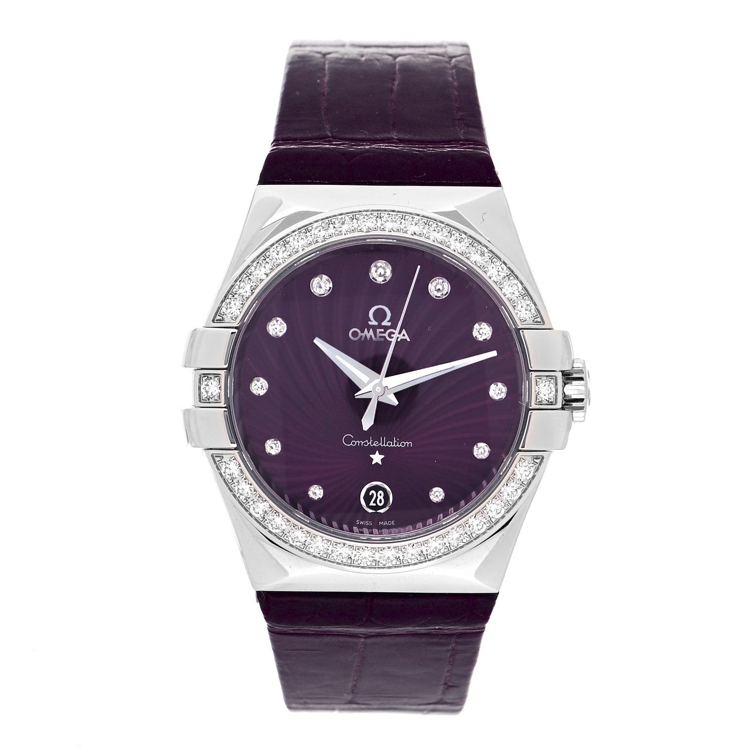 Omega Stainless Steel Calfskin Diamond Bezel 35mm Constellation Quartz Watch Purple 123.18.35.60.60.001 1 of 6