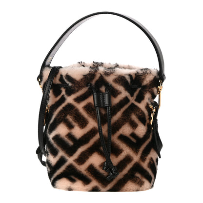 Fendi Shearling F is Fendi Macro FF 1974 Diagonal Mini Mon Tresor Bucket Bag Light Rose Black 1 of 10
