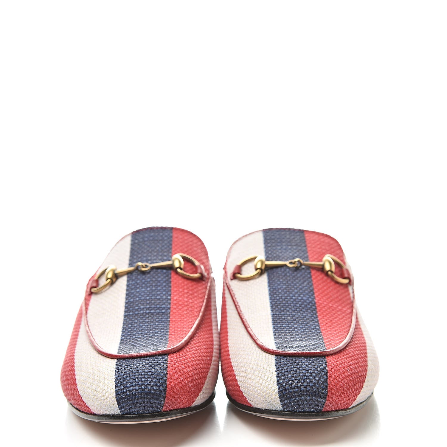 Gucci Canvas Sylvie Stripe Womens Princetown Slippers 38 Mystic White Hibiscus Red Maritime 2 of 8