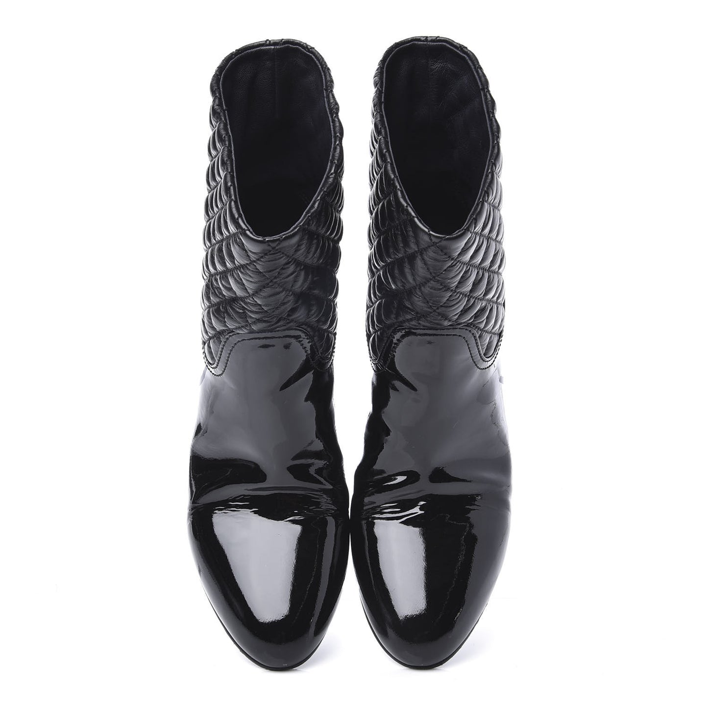 Calfskin Patent Quilted CC Short Boots 39.5 Black