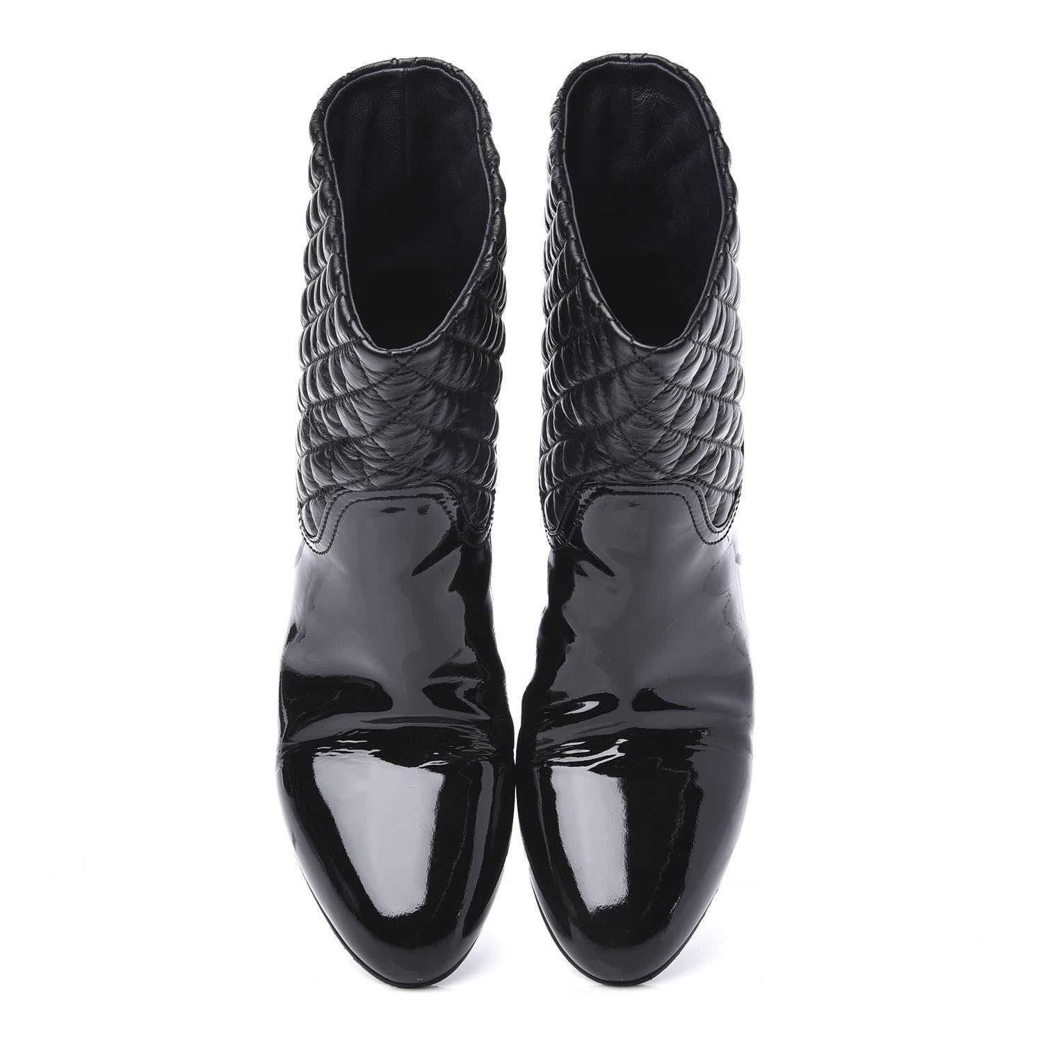 Chanel Calfskin Patent Quilted CC Short Boots 39.5 Black 5 of 11