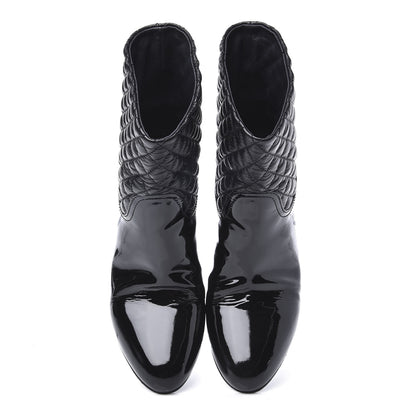 Chanel Calfskin Patent Quilted CC Short Boots 39.5 Black 5 of 11