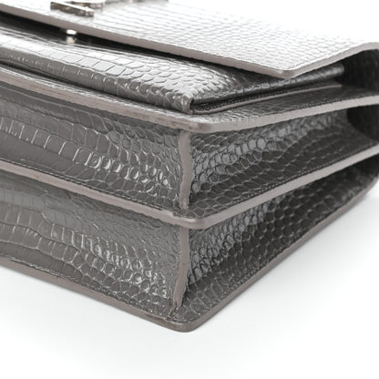 Saint Laurent Calfskin Crocodile Embossed Large Monogram Sunset Fog 9 of 9