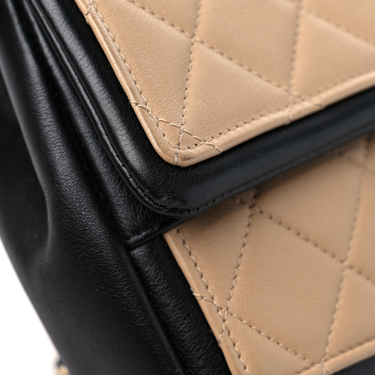 Chanel Calfskin Quilted Medium Graphic Flap Beige Black 14 of 15