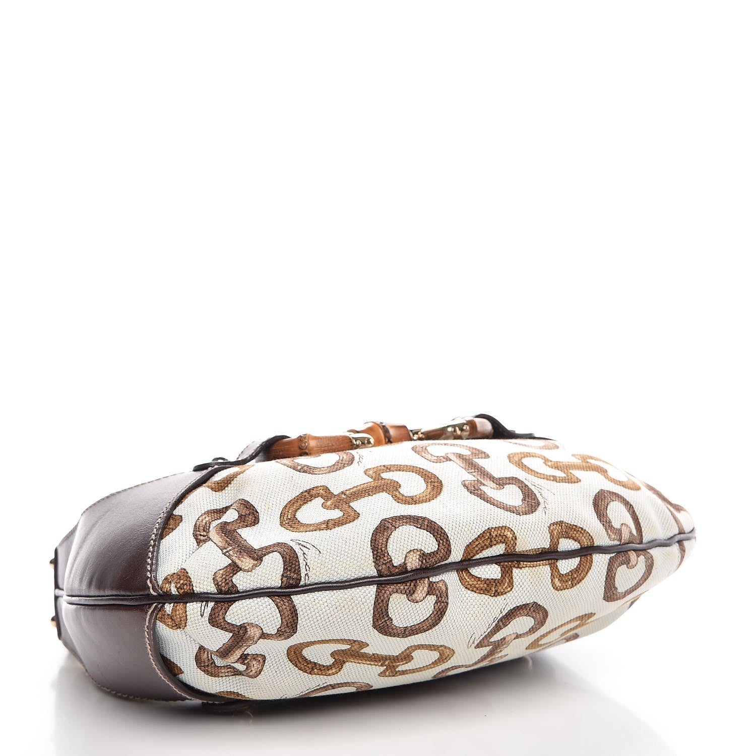 Gucci Canvas Bamboo Horsebit Print Amalfi Hobo Dark Brown 4 of 9