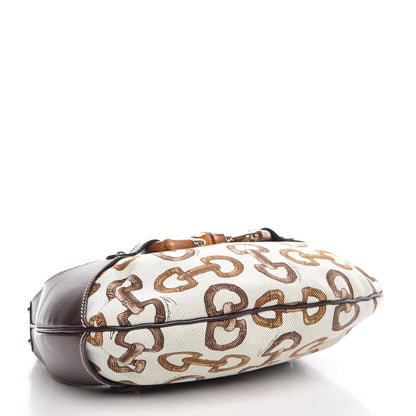 Gucci Canvas Bamboo Horsebit Print Amalfi Hobo Dark Brown 4 of 9