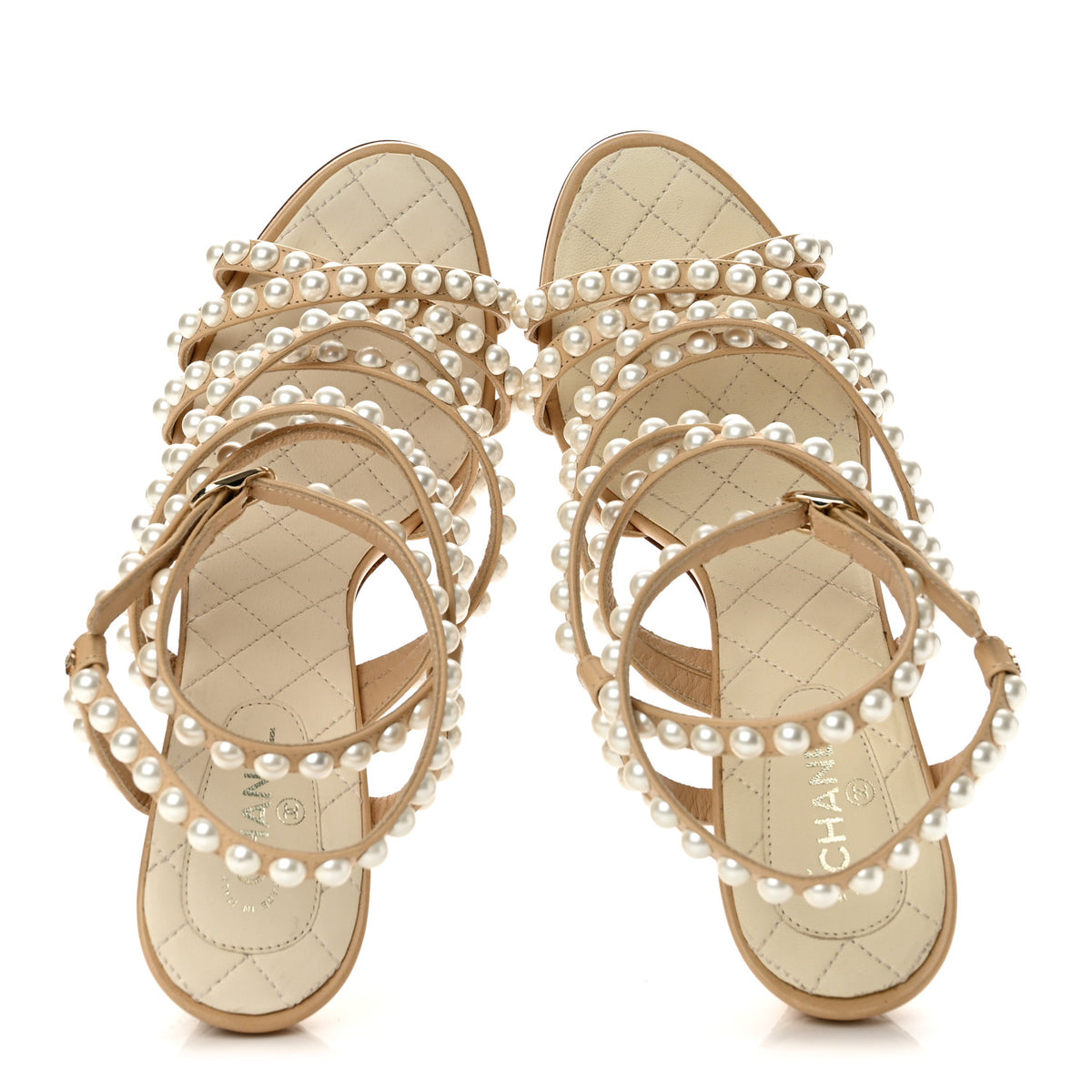 Goatskin Quilted Pearl Sandals 38.5 Beige