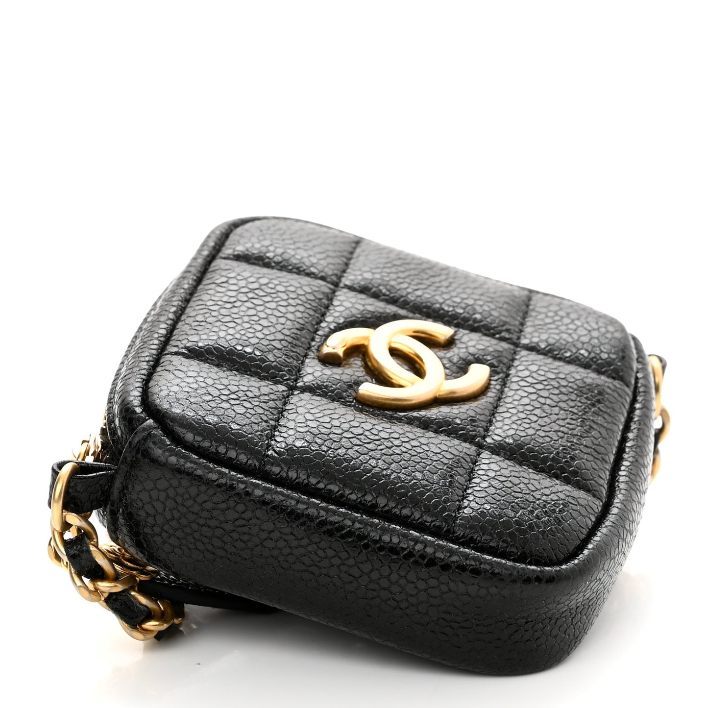 Caviar Quilted Diamond Coin Purse With Chain Black