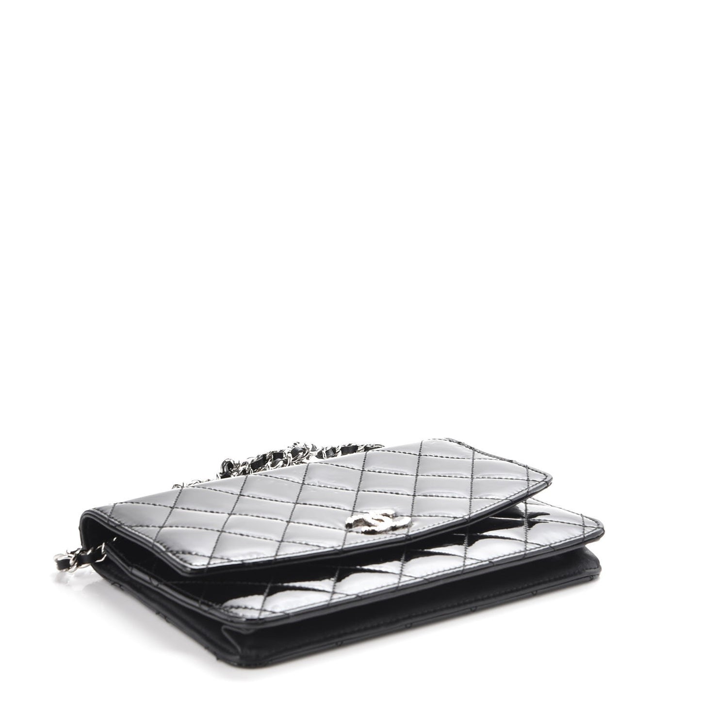 Patent Quilted Brilliant Wallet On Chain WOC Black